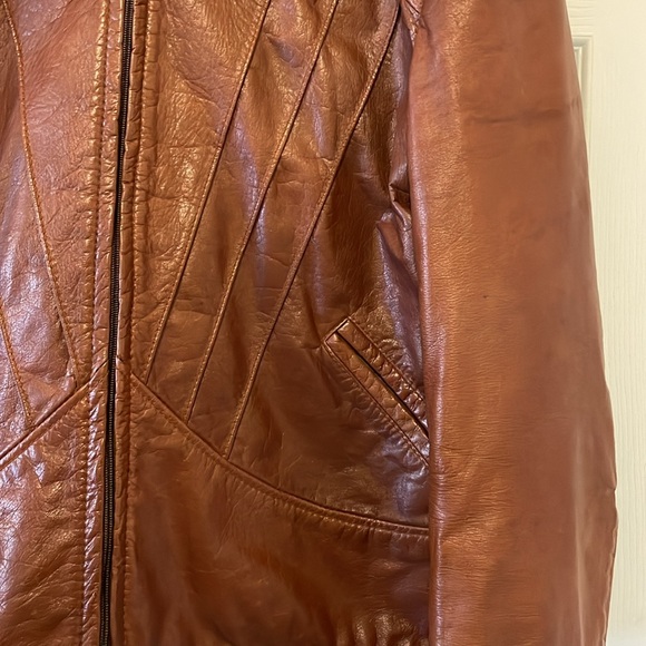 Vintage Neto cognac rust brown tan leather jacket biker boxy - Picture 3 of 12